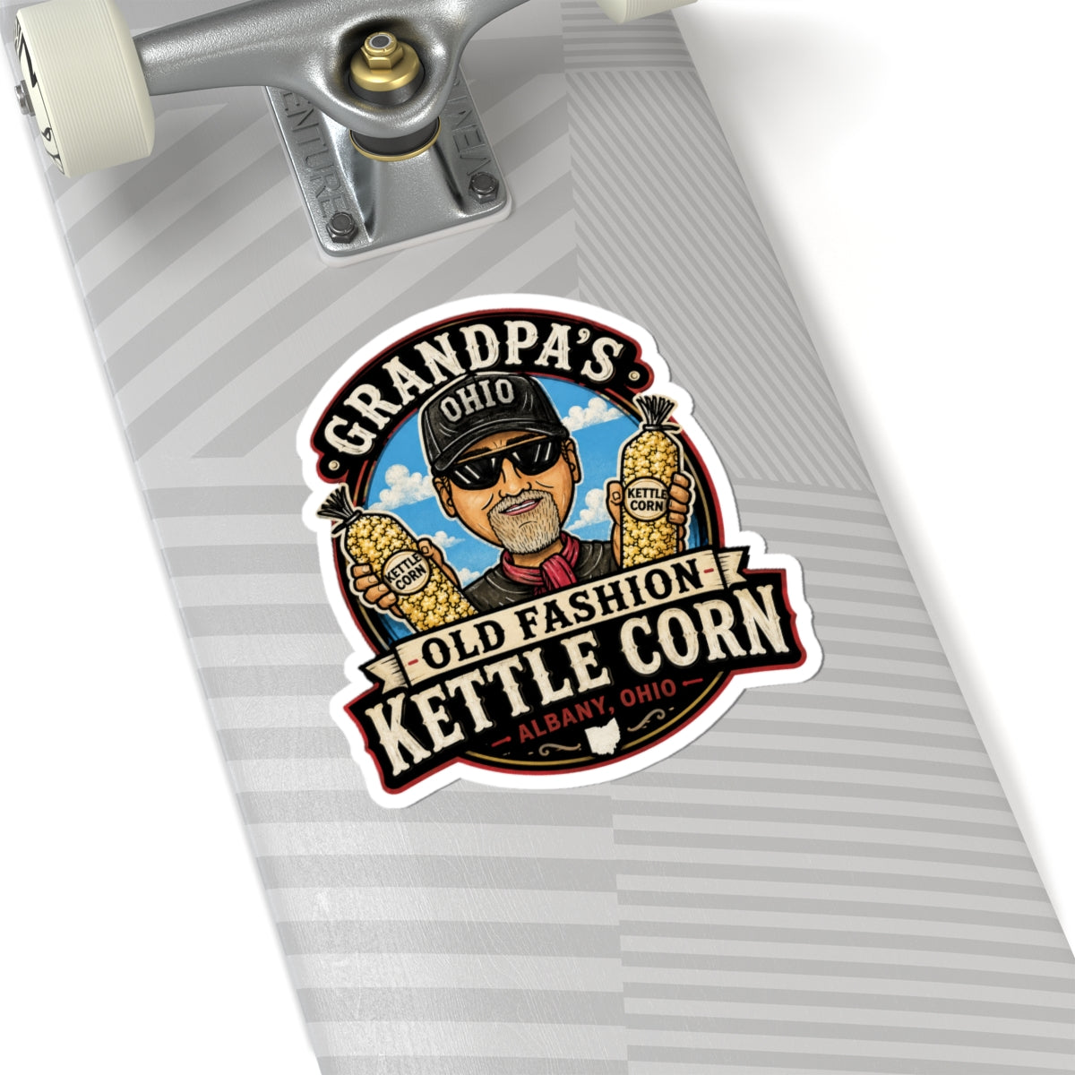 Grandpa's Old Fashion Kettle Corn Sticker — Albany, Ohio Retro Snack Decal