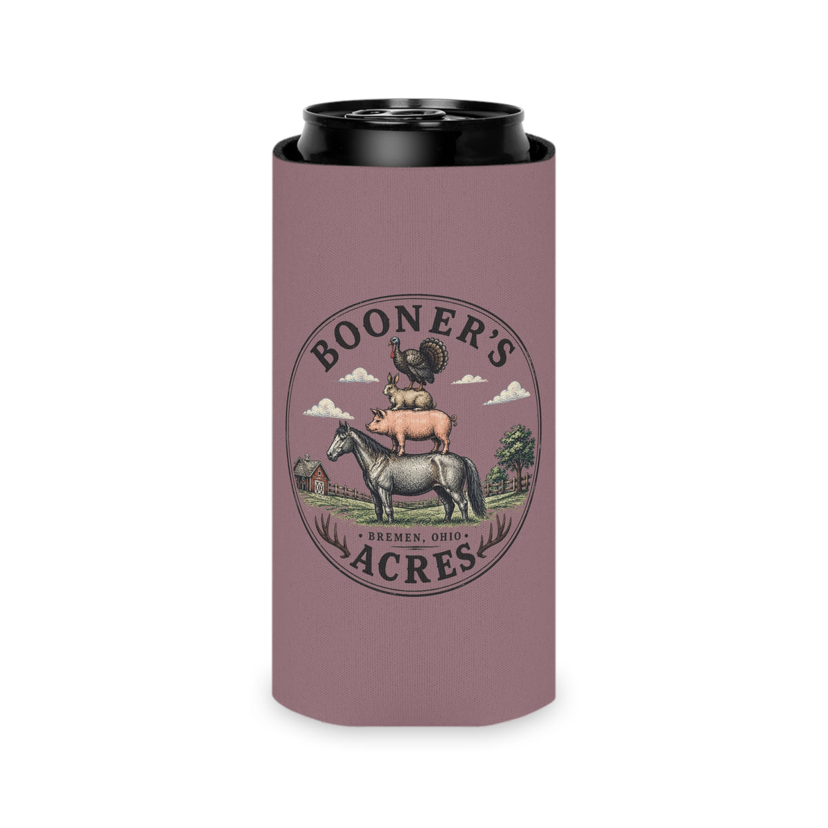 Can Cooler — Booner's Acres Farm Animals Stack Logo