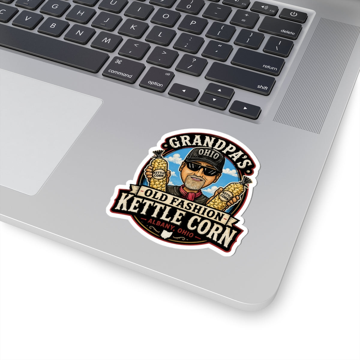 Grandpa's Old Fashion Kettle Corn Sticker — Albany, Ohio Retro Snack Decal