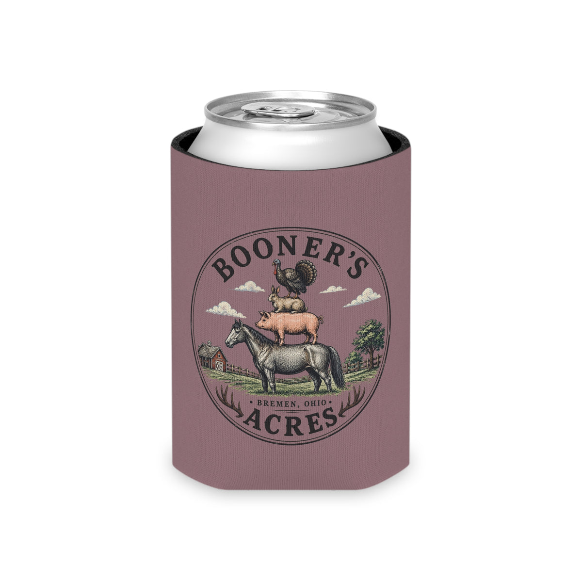 Can Cooler — Booner's Acres Farm Animals Stack Logo