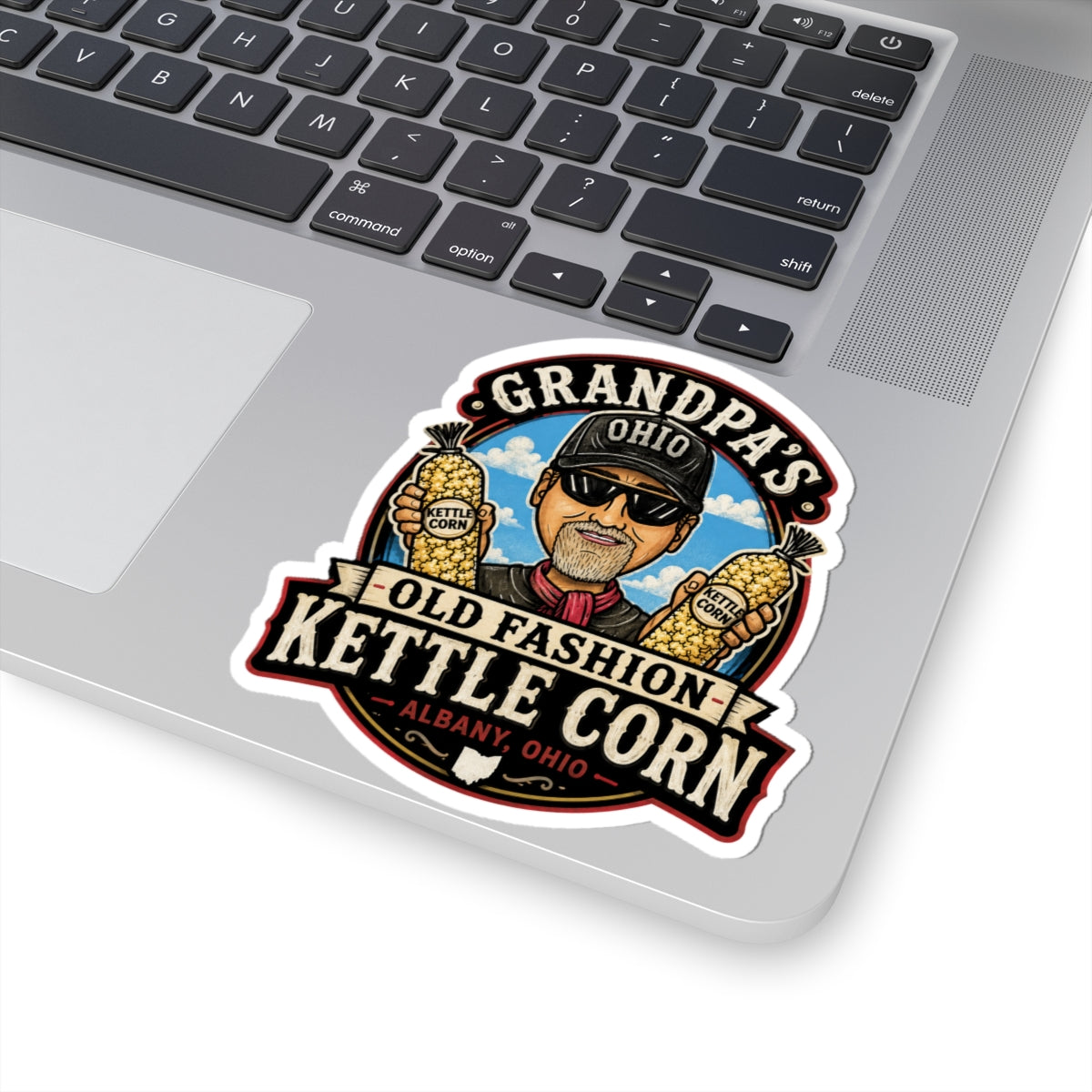 Grandpa's Old Fashion Kettle Corn Sticker — Albany, Ohio Retro Snack Decal